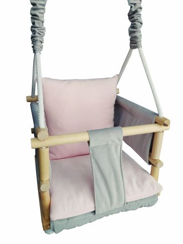 LULA KIDS wooden swing 3in1 VELVET with safety belt gray pink