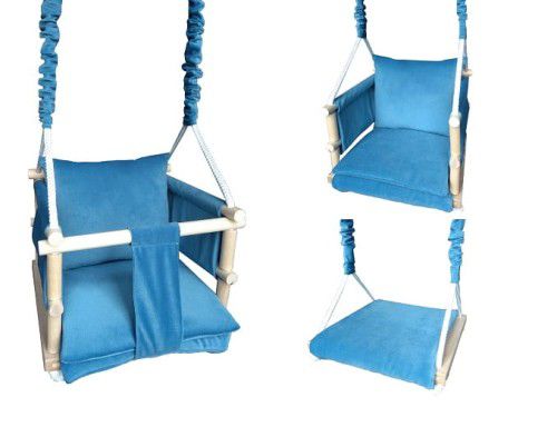 LULA KIDS wooden swing 3in1 VELVET with a safety belt navy blue