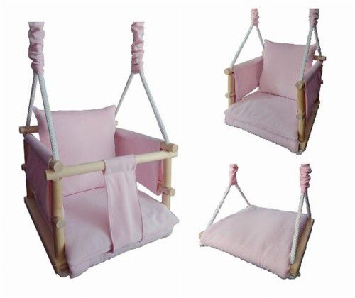 LULA KIDS wooden swing 3in1 VELVET with safety belt powder pink