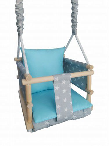 LULA KIDS wooden swing 3in1 with safety belt STARS blue
