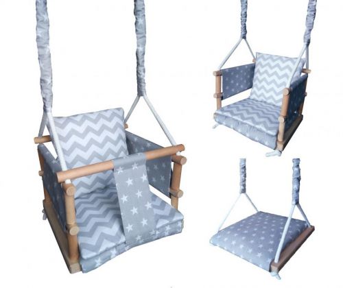 LULA KIDS Wooden swing 3in1 with safety belt STARS