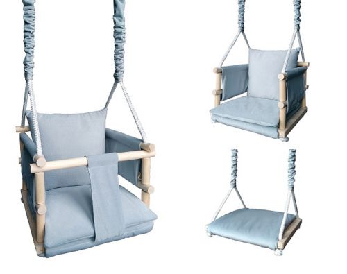 LULA KIDS wooden swing 3in1 VELVET with safety belt gray